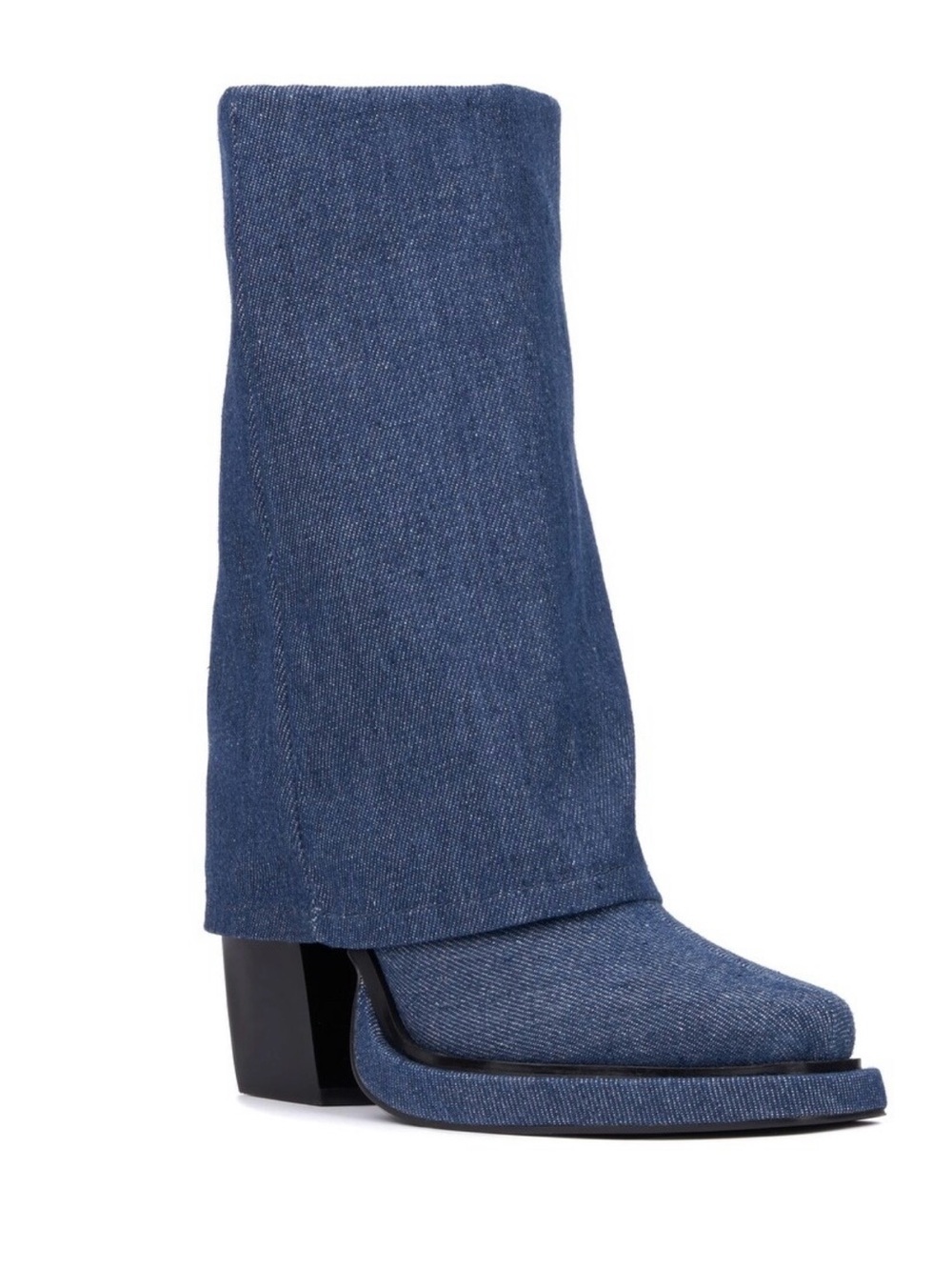Olivia Miller Denim-Look Mid-Calf Block Heel Boots Size 7